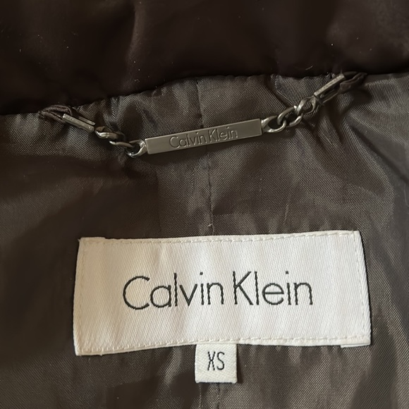 Calvin Klein Brown Long Puffer Hooded Coat - Size XS- Excellent Condition - Picture 13 of 15